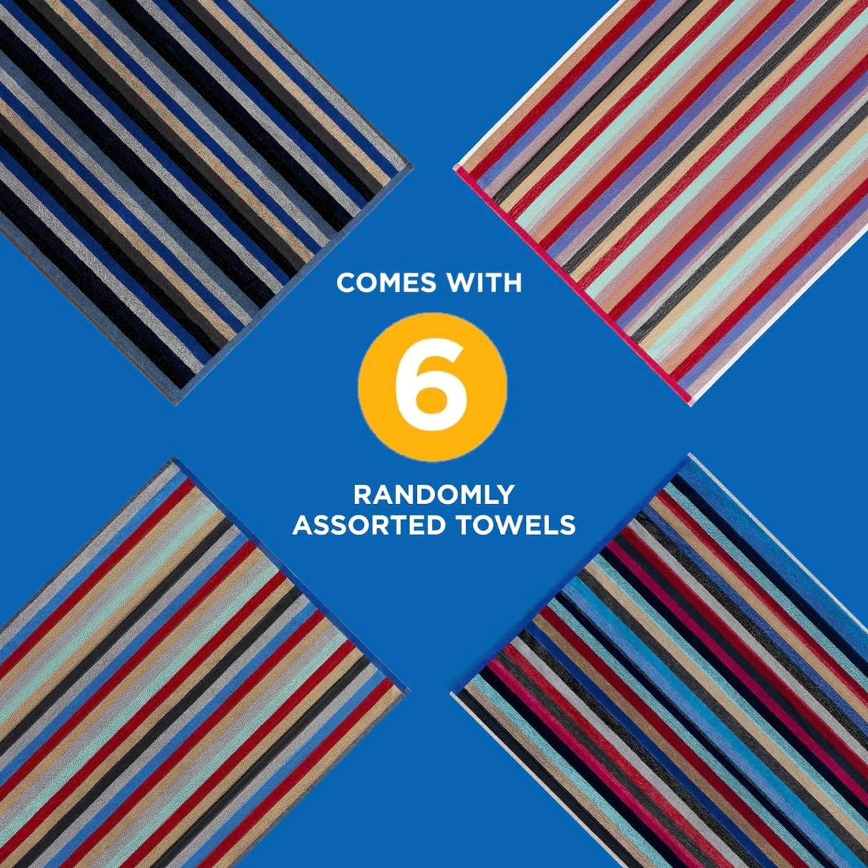 Colored Classic Multi-Color Stripe Towel - Oversized Towel for Beach & Pool - Soft & Absorbent Towels for Versatile Use - Large Cotton Towel for Adults & Kids 30" x 60" - 6 Pack