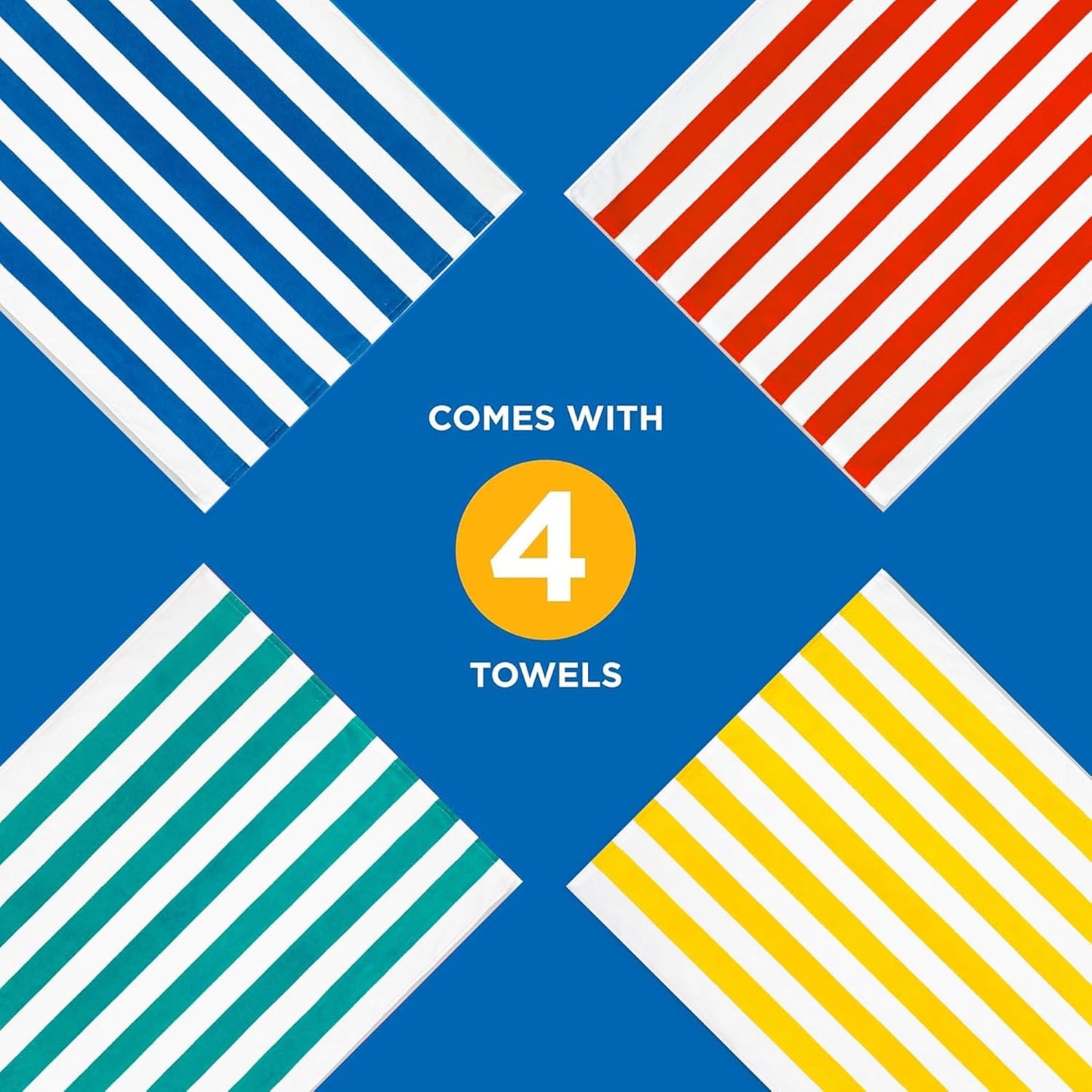Bright Colored Beach Towels | 100% Cotton Oversized Large Beach Towel | Cabana Striped Towels for Beach/Pool/Hot Tub | Lightweight Velour Beach Towels Set | 30" x 60" | 4 Pack