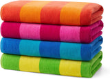 Soft Oversized Beach Towels in Bulk | 30" x 60" Velour Striped Beach Towels | Absorbent, Quick-Drying | 100% Cotton Thick Beach Towels (12 Pack)