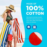 Bright Colored Beach Towels | 100% Cotton Oversized Large Beach Towel | Cabana Striped Towels for Beach/Pool/Hot Tub | Lightweight Velour Beach Towels Set | 30" x 60" | 4 Pack