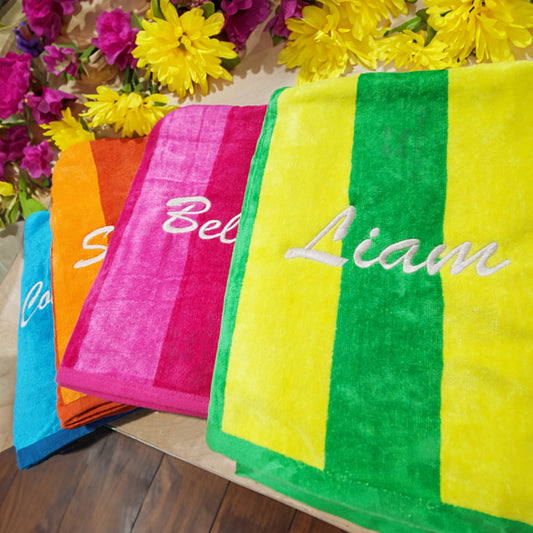Kaufman Personalized Two-Tone Velour Beach Towels, 100% Cotton, 30" x 60"