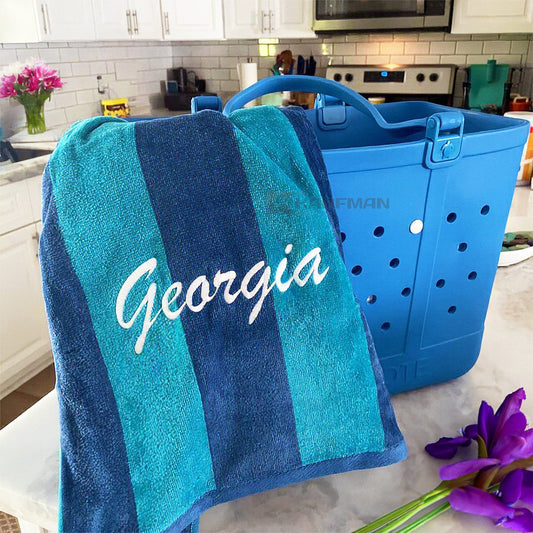 Kaufman Personalized Two-Tone Velour Beach Towels, 100% Cotton, 30" x 60"
