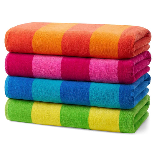 Velour Two-Tone Stripe Beach Towels