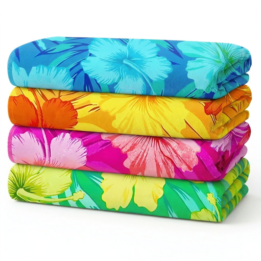 Colorful Hibiscus Printed Terry Beach Towels