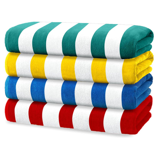 Velour White Cabana Stripe Beach Towels