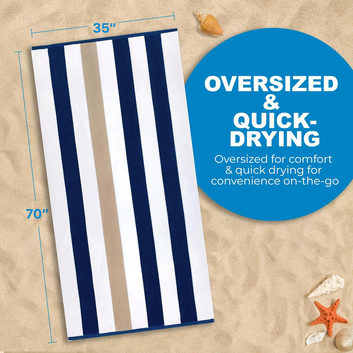 Kaufman Personalized Velour Stripe Beach Towels, 100% Cotton, Oversized 35" x 70"