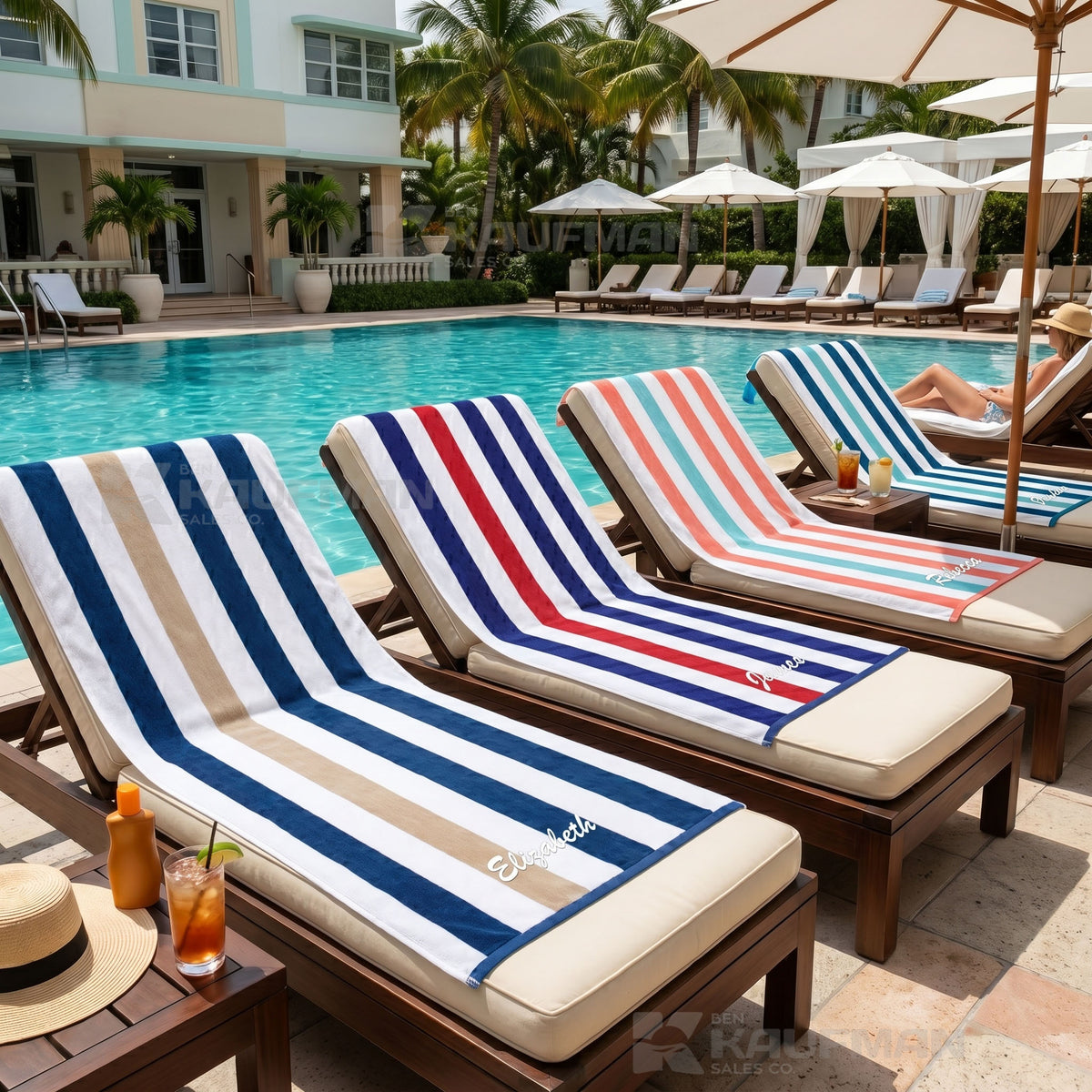 Kaufman Personalized Velour Stripe Beach Towels, 100% Cotton, Oversized 35" x 70"