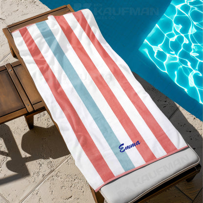 Kaufman Personalized Velour Stripe Beach Towels, 100% Cotton, Oversized 35" x 70"