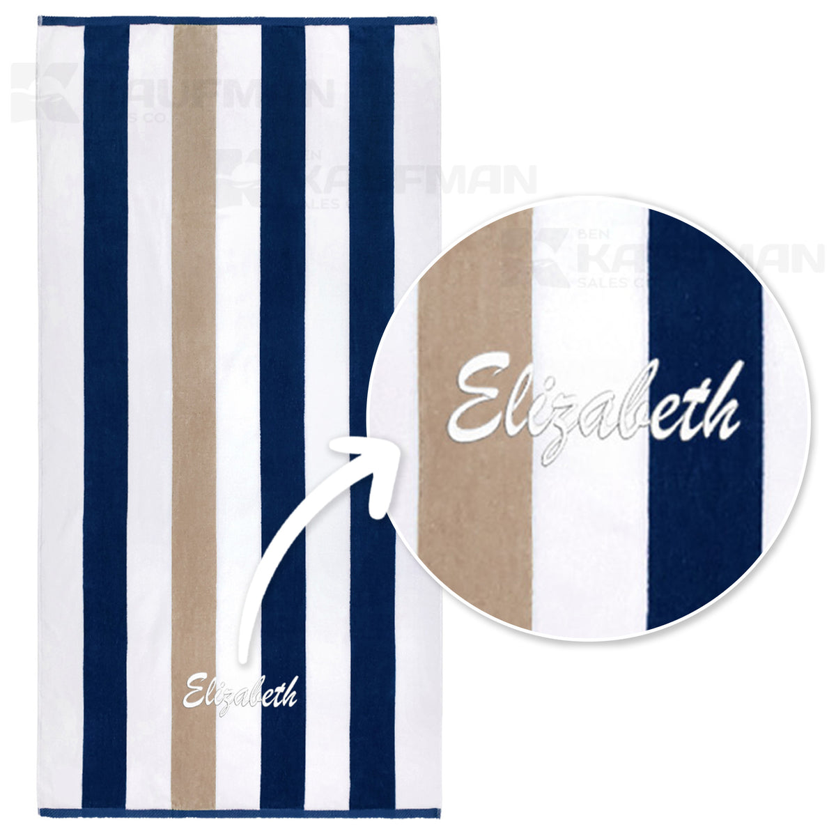 Kaufman Personalized Velour Stripe Beach Towels, 100% Cotton, Oversized 35" x 70"