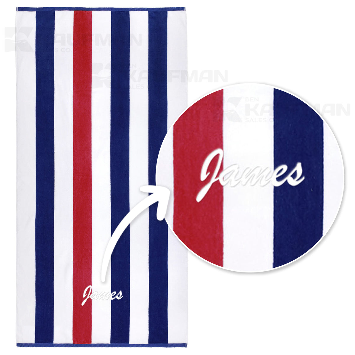 Kaufman Personalized Velour Stripe Beach Towels, 100% Cotton, Oversized 35" x 70"