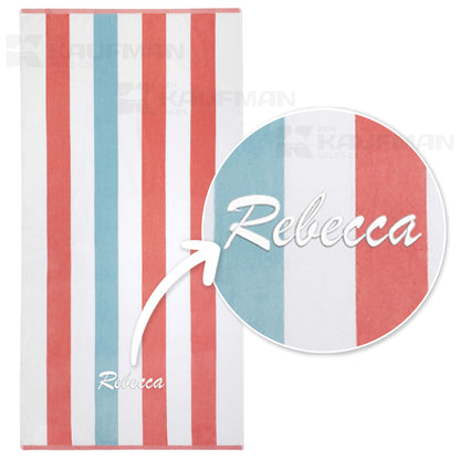 Kaufman Personalized Velour Stripe Beach Towels, 100% Cotton, Oversized 35" x 70"