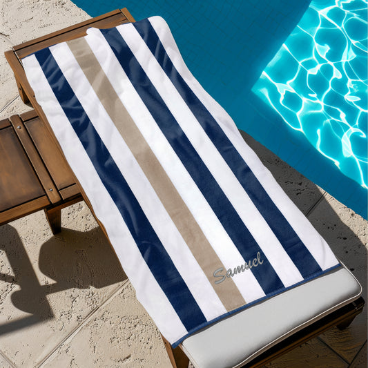 Kaufman Personalized Velour Stripe Beach Towels, 100% Cotton, Oversized 35" x 70"
