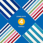 Large Beach Towels | 30" x 60" Terry Cabana Striped Beach Towels | Absorbent, Quick-Drying | 100% Cotton Thick Beach Towels (4 Pack)