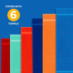 Cotton Multicolored Beach Towels - 6 Colors | Absorbent, Quick Drying, Oversized (34 x 64) Lightweight, Durable - Pool, Camping & Picnics