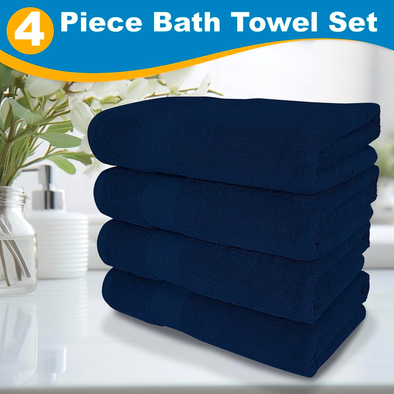 4 Piece 100% Cotton Bath Towel Set | 54 x 30 in | 4 Luxury Bath Towels | Highly Absorbent & Quick Dry Towel | Thick & Soft Premium Bath Towels for Bathroom