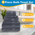 Luxury 100% Cotton Towels | 6 Piece Bath Towel Set | 2 Bath Towels (54 in x 30 in), 2 Hand Towels (16 x 28), 2 Washcloths (13 x 13) | Soft, Absorbent Towels for Bathroom