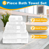 Luxury 100% Cotton Towels | 6 Piece Bath Towel Set | 2 Bath Towels (54 in x 30 in), 2 Hand Towels (16 x 28), 2 Washcloths (13 x 13) | Soft, Absorbent Towels for Bathroom