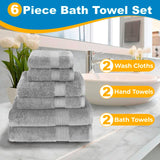 Luxury 100% Cotton Towels | 6 Piece Bath Towel Set | 2 Bath Towels (54 in x 30 in), 2 Hand Towels (16 x 28), 2 Washcloths (13 x 13) | Soft, Absorbent Towels for Bathroom