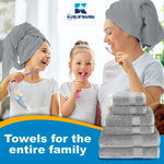 Luxury 100% Cotton Towels | 6 Piece Bath Towel Set | 2 Bath Towels (54 in x 30 in), 2 Hand Towels (16 x 28), 2 Washcloths (13 x 13) | Soft, Absorbent Towels for Bathroom