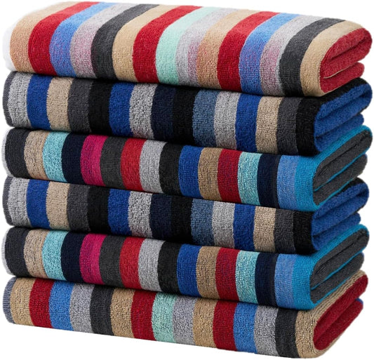 Colored Classic Multi-Color Stripe Towel - Oversized Towel for Beach & Pool - Soft & Absorbent Towels for Versatile Use - Large Cotton Towel for Adults & Kids 30" x 60" - 6 Pack