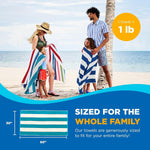 Large Beach Towels | 30" x 60" Terry Cabana Striped Beach Towels | Absorbent, Quick-Drying | 100% Cotton Thick Beach Towels (4 Pack)