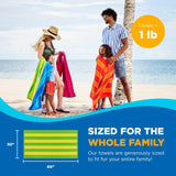 Soft Oversized Beach Towels in Bulk | 30" x 60" Velour Striped Beach Towels | Absorbent, Quick-Drying | 100% Cotton Thick Beach Towels (12 Pack)