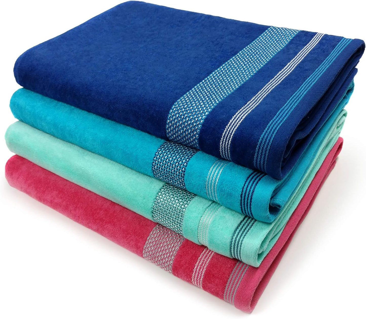 Soft Oversized Beach Towels | 35" x 70" Velour Dobby Striped Beach Towels | Absorbent, Quick-Drying | 100% Cotton Thick Beach Towels (4 Pack)