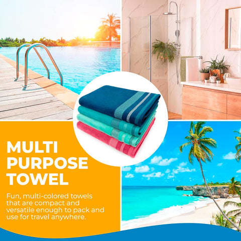 Kaufman Oversized Velour Beach Towel - 35" X 70", 100% Cotton, Ultra Absorbent & Quick-Drying, Pink Striped