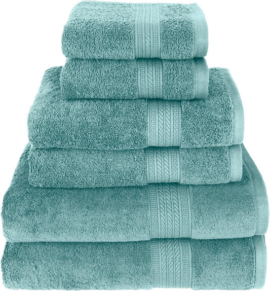 Luxury 100% Cotton Towels | 6 Piece Bath Towel Set | 2 Bath Towels (54 in x 30 in), 2 Hand Towels (16 x 28), 2 Washcloths (13 x 13) | Soft, Absorbent Towels for Bathroom