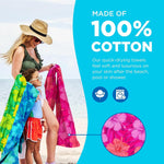 Colorful Hibiscus Beach Towels | 100% Cotton with Ends Hemmed | 30" x 60" | Colorful Soft & Absorbent Pool Towels for Adults and Kids | Fiber Reactive | 4 Pack