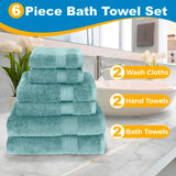 Luxury 100% Cotton Towels | 6 Piece Bath Towel Set | 2 Bath Towels (54 in x 30 in), 2 Hand Towels (16 x 28), 2 Washcloths (13 x 13) | Soft, Absorbent Towels for Bathroom