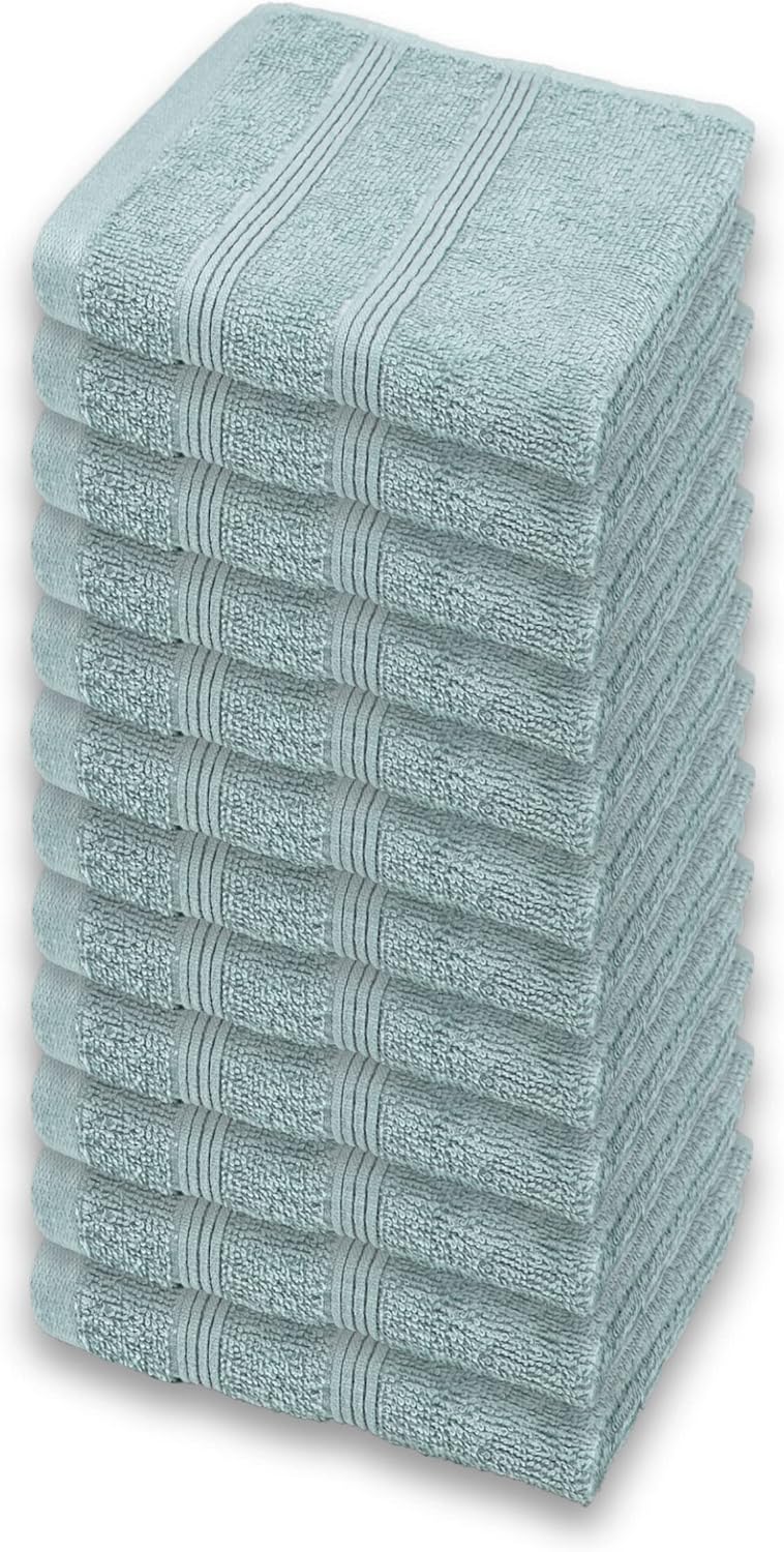 Premium Washcloth Set of 12 (13x13 Inches) 100% Cotton Ring Spun, Highly Absorbent, Durable and Ultra Soft Feel Wash Cloths Essential for Bathroom, Spa, Gym, and Face Towel (12PK)