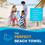 Large Beach Towels | 30" x 60" Terry Cabana Striped Beach Towels | Absorbent, Quick-Drying | 100% Cotton Thick Beach Towels (4 Pack)