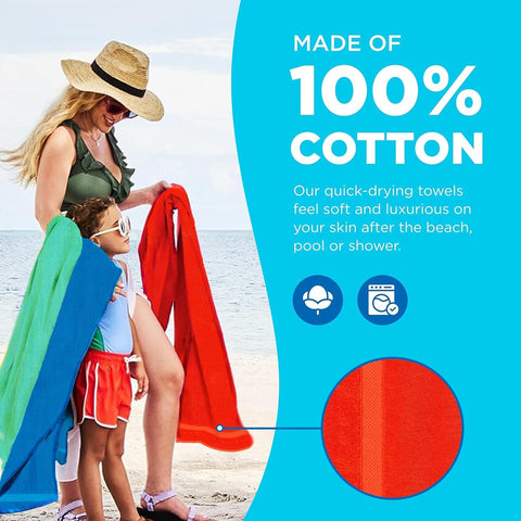Beachland Solid Color Beach Towel - 30x60 Inches, 100% Cotton, Extra Soft & Absorbent (Black)