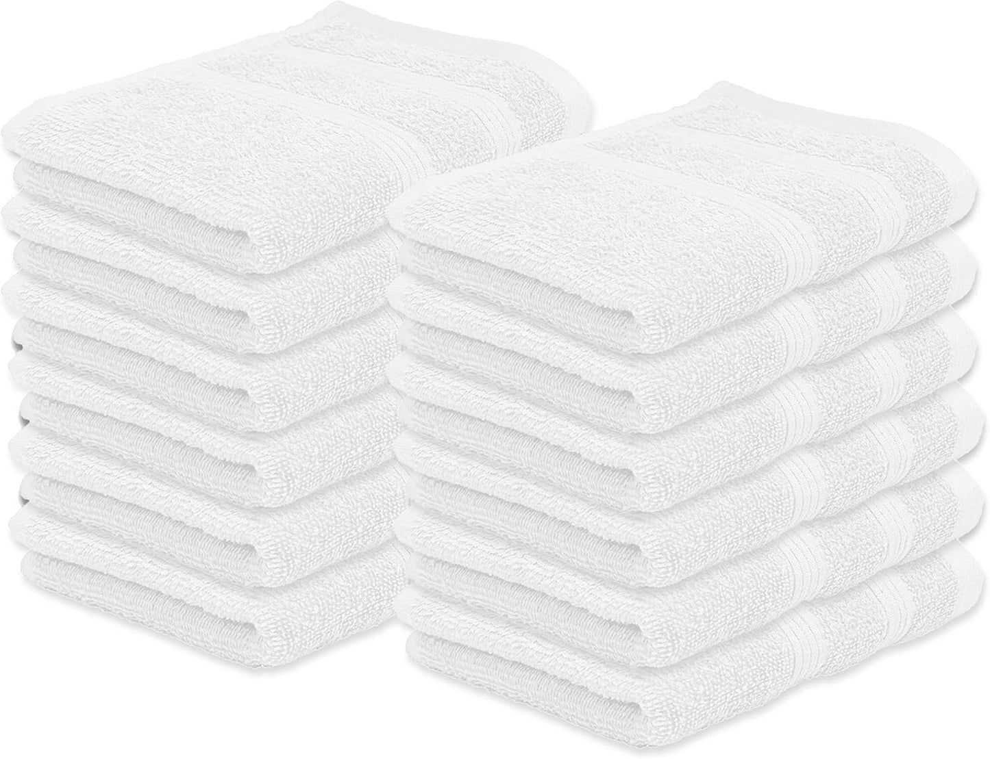 Premium Washcloth Set of 12 (13x13 Inches) 100% Cotton Ring Spun, Highly Absorbent, Durable and Ultra Soft Feel Wash Cloths Essential for Bathroom, Spa, Gym, and Face Towel (12PK)