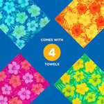 Colorful Hibiscus Beach Towels | 100% Cotton with Ends Hemmed | 30" x 60" | Colorful Soft & Absorbent Pool Towels for Adults and Kids | Fiber Reactive | 4 Pack