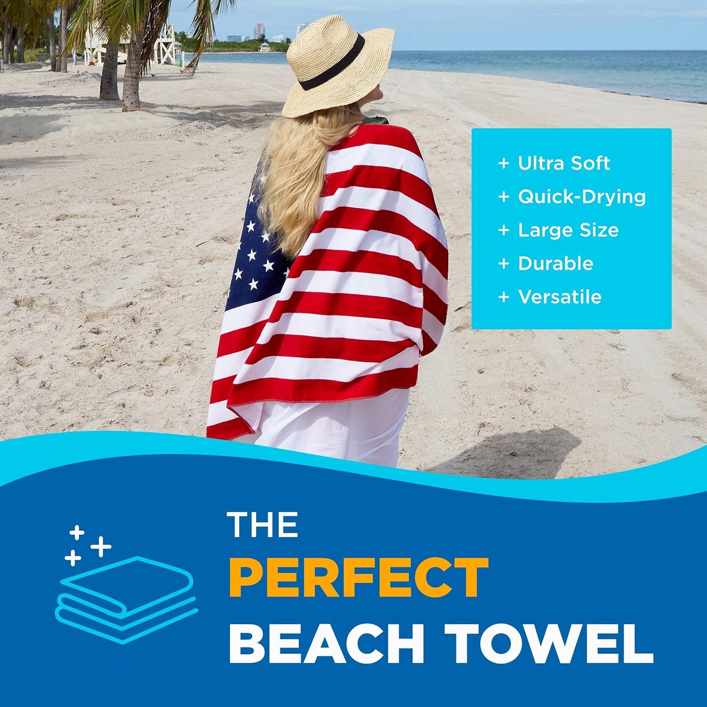 Printed Beach Towel Set - Oversized Beach Towel for Kids - Quick-Dry & Soft Cotton Towel with Printed Design - Luxury Towel for Swimming - 30" x 60", American Flag/100 Dollar Bill (2 Pack) Visit the BEN KAUFMAN SALES CO Store