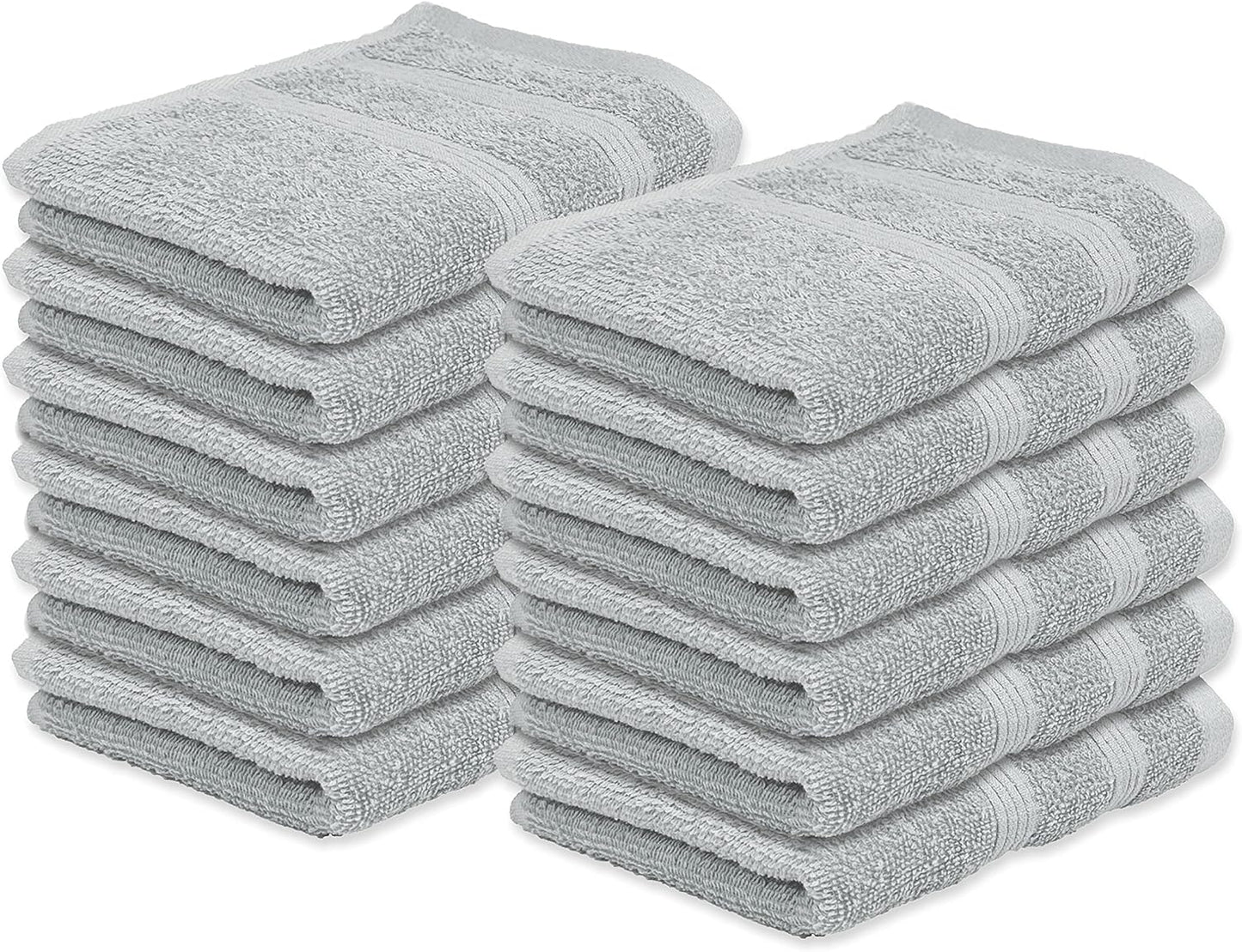 Premium Washcloth Set of 12 (13x13 Inches) 100% Cotton Ring Spun, Highly Absorbent, Durable and Ultra Soft Feel Wash Cloths Essential for Bathroom, Spa, Gym, and Face Towel (12PK)