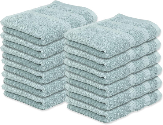 Premium Washcloth Set of 12 (13x13 Inches) 100% Cotton Ring Spun, Highly Absorbent, Durable and Ultra Soft Feel Wash Cloths Essential for Bathroom, Spa, Gym, and Face Towel (12PK)