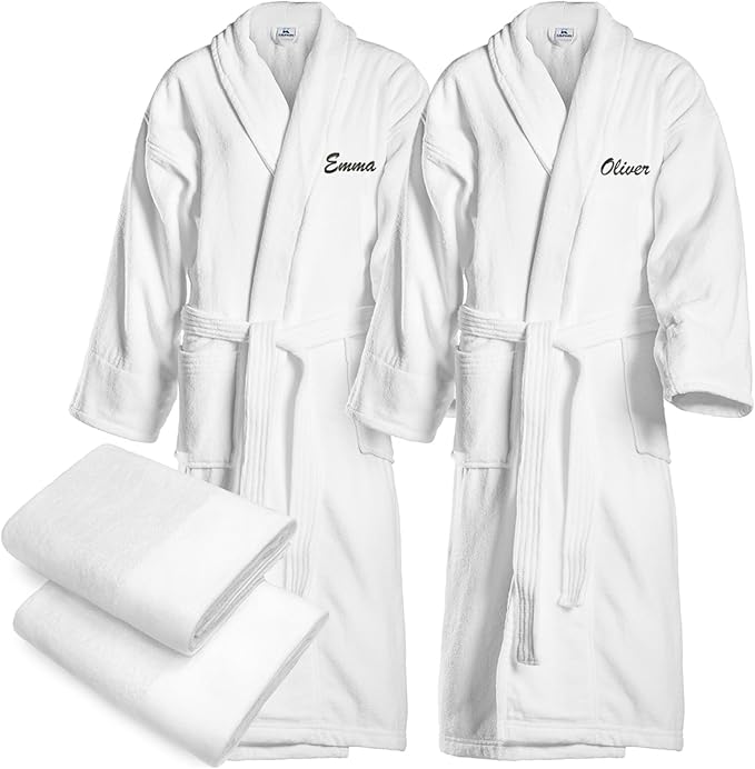 Personalized Couples Robe Set with Matching Towel (4-Piece)