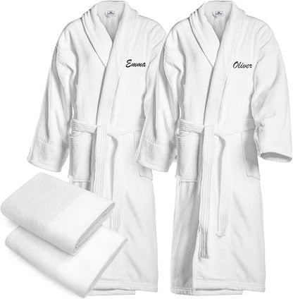 Personalized Couples Robe Set with Matching Towel (4-Piece)
